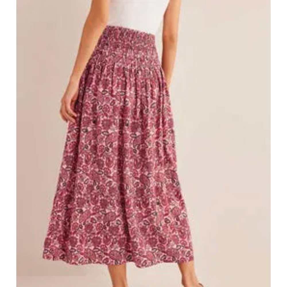 Boden Pink Paisley Smocked Waist Maxi Skirt Floral Boho US 10 UK 14 - Picture 4 of 13